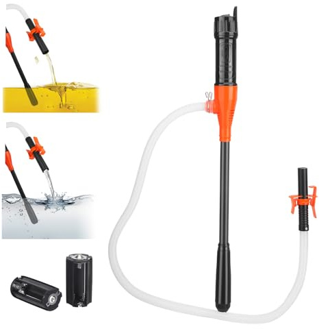 Pompa del carburante elettrica con doppio connettore (batteria+USB) – 2,8GPM 12 LPM pompa a benzina, pompa diesel e pompa dell'olio per taniche e barili – Include tubo (2,6 GPM (batteria))