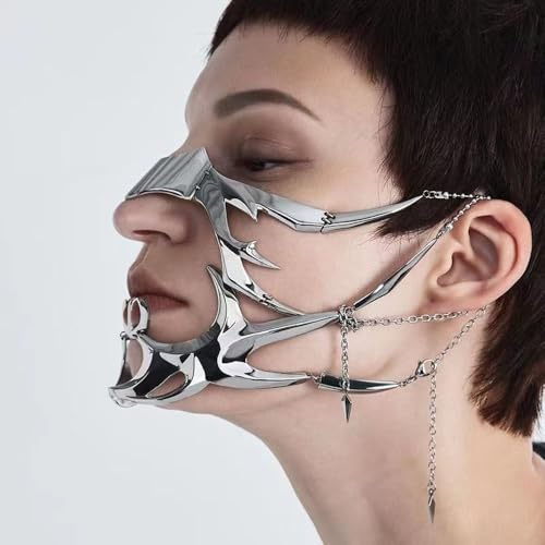 Demi-masque mécanique punk - Masque à gaz pour Halloween - Demi-masque irrégulier en métal - Steampunk Cyberpunk - Accessoire de vêtements pour le visage - Costume d'Halloween - Demi-masque - Ensemble