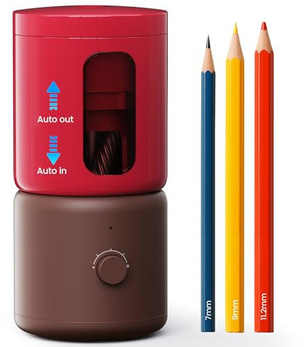 Electric Pencil Sharpener for Artists, Auto in& Out, Fully Automatic Sharpener for Kids, 6.9-11.2mm Colored/Jumbo Pencils, Rechargeable Hands - Free Pencil Sharpener for School Classroom