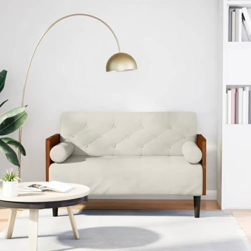 Frdhee Küchenbank Couch,Zweisitzer-Sofa mit Nackenrollen Creme 110 cm Samt,Küchensofa für Wohnzimmer,Schlafzimmer,Zimmer,Büro