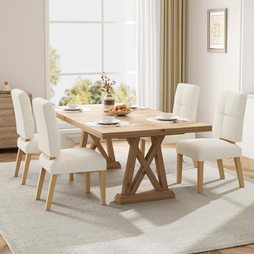 HOMRELEXA Holz esszimmerstühle 4er Set, küchenstühle 4er Set, Dining Chairs mit wolkig-weicher Sitzpolsterung und verstärkter Struktur, für Küche/Wohnzimmer/Essbereich, einfach zu montieren, Beige