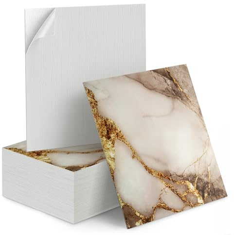 M.J COMFY-LIFE 50PCS Marble Self-Adhesive Wall Tiles 30x30cm – Peel and Stick Wall Panels for Kitchen, Bathroom, Bedroom and Living Room Wall Decor (White-Brown)