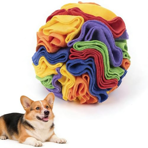 UxuoQxa Palla da fiuto per cani, giocattolo intelligenza per cani, alimentazione lenta e addestramento degli odori, palla di peluche rotonda da 10 cm, per cani di piccola e media taglia