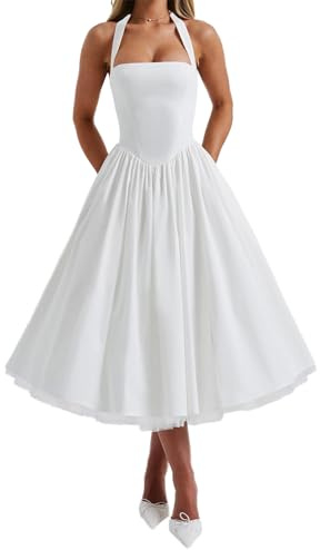 Vestido de verano para mujer, corte bajo, sin mangas, acampanado, de tul, con vuelo, largo al té, corsé, vestido formal de baile