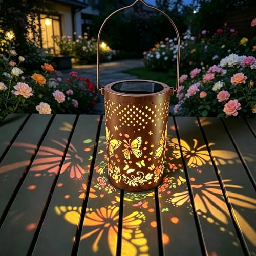 Lampes solaires papillon pour extérieur, lanterne solaire colorée à suspendre, lanterne solaire étanche avec silhouettes de papillon multicolores, lampes solaires pour extérieur, jardin, terrasse