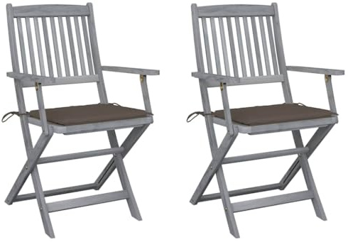 LoogCape Fällbara trädgårdsstolar 2 st. Tillverkad av massivt akaciaträ med sittdyna, väderbeständig, vikbar, perfekt för balkong, terrass, trädgård, bekväm relaxstol med ryggstöd