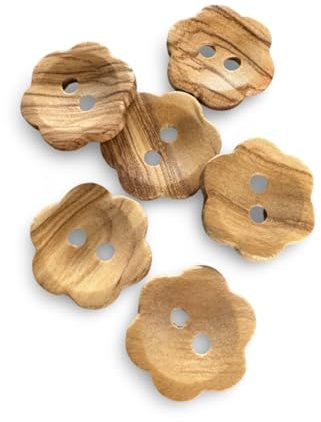 6 Stück hübsche Blume Holzknöpfe aus echtem Oliven Holz 2 Loch Naturknöpfe (22mm)