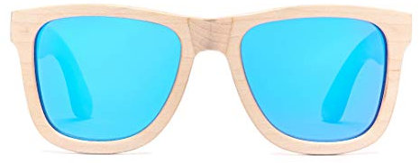 Bonizetti Herren Sonnenbrille Bambus Weiß Glasfarbe blau MIAMI - 143mm Männer, Sunglasses, Sommer Accessoires, Naturmaterialien