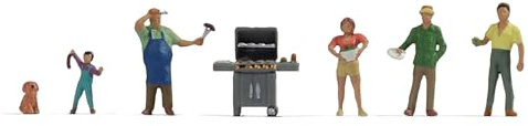 NOCH Figuren-Set „Beim Grillen“, Modellbahn Zubehör aus Kunststoff H0, 1:87 ideal für Miniaturwerkstatt und Deko