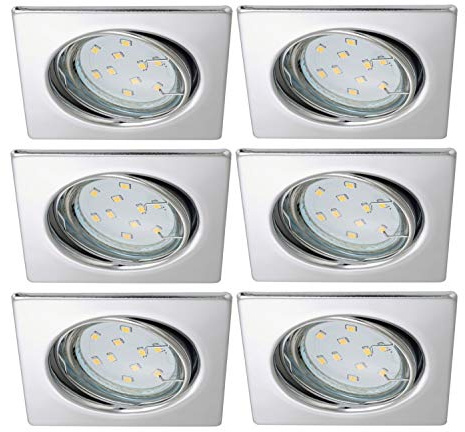 Trango 6er Set LED Einbaustrahler 6729-068SB_AK in Chrom Eckig incl. 6x 3 Watt 3000K warmweiß GU10 LED Leuchtmittel und Fassung, Einbauleuchte, Deckenspots, Einbauspots, Deckenlampe, Deckenleuchte