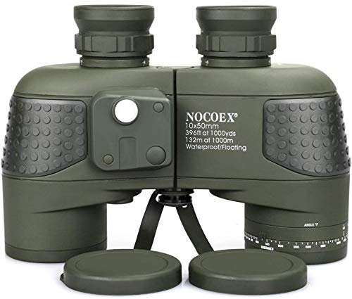 NOCOEX 10x50 Marine Fernglas,Fernglas mit Nachtsicht Entfernungsmesser und Kompass，wasserdichte Funktion für den Einsatz bei jedem Wetter geeignet，inkl Tragetasche,Tragegurt und Anleitung