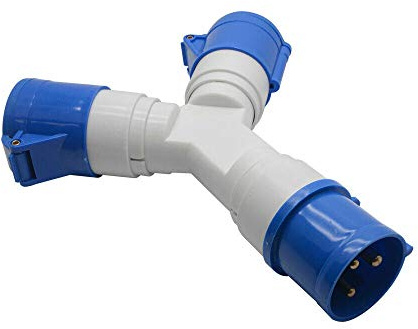 TopHomer Répartiteur CEE 32A 2 Prises IP44 220V Chantier Industrie Bateau | Connecteur En Y 2P+E, Boîtier Ignifugé Haute Résistance, Conçu Pour Charges Lourdes Et Usage Industriel