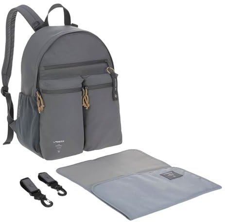 LÄSSIG Baby Wickelrucksack mit Wickelunterlage, Kinderwagenbefestigung/Casual Urban Backpack anthracite