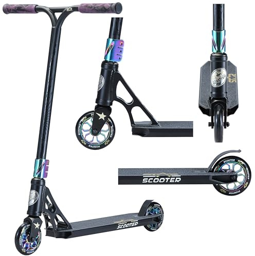 STAR SCOOTER Stunt Scooter Professionnel Trottinette Freestyle Enfant de 8 Ans | Patinette 110mm Aluminium avec HIC pour Professionnels | Noir Chrome