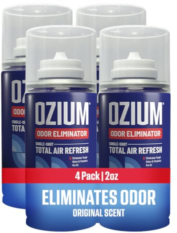 OZIUM® Air Freshener Odor Eliminator, 2oz Single Shot Total Air Refresh & Car Air Freshener – Original – 4 Pack