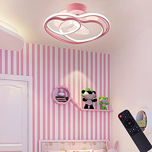 VOMI Plafón Lámpara Rosa LED Ventilador de Techo con Luz y Mando a Distancia Regulable Creativo Corazón Diseño Decorativo Plafones Dormitorio de Niñas Aluminio para Habitación Infantil 50CM