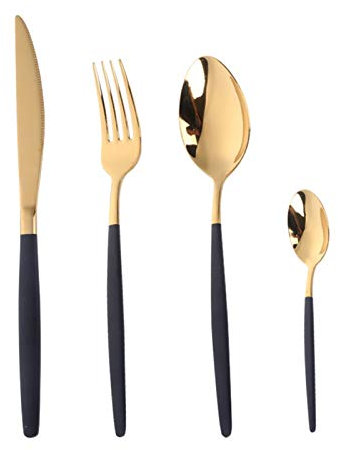 Eljjhah 24PCS Luxe Or poignée Flatware Set Rouge Polonaise Argenterie fourches Inoxydable Couteaux de dîner en Acier Alimentation de Vaisselle (Color : Black Gold, Size : 6 Sets (24pcs))