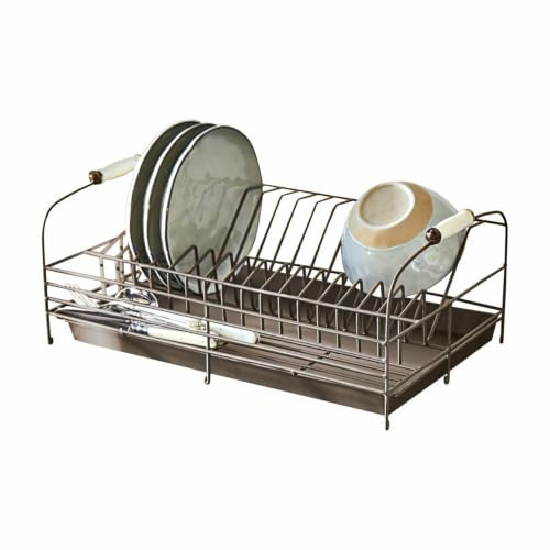 LOBERON Geschirrständer Nara, braun | mit Abtropfplatte, Nostalgie-Charme, Abtropfgestell, Küchenzubehör, Küchenutensilien, Eisen, Buchenholz