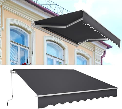 YRHome Tenda da sole da balcone, 300 x 250 cm, in alluminio e poliestere, impermeabile, protezione dai raggi UV, con manovella, per terrazza, balcone, grigio scuro