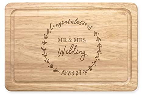 Personalised Congratulations Name Mr & Mrs Wedding Rectangular Wooden Chopping Cheese Board Custom