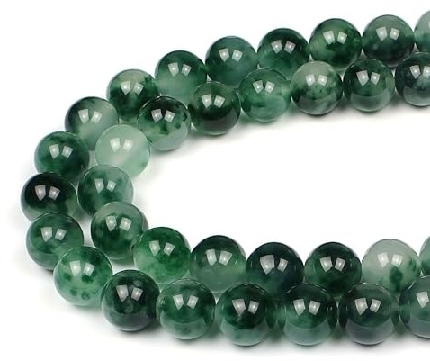 MJDCB Perlen zum Auffädeln 10mm 35 stück Grün Moose Jade Halbedelsteine Perlen mit Loch Natürliche Lose Runde Steinperlen für Herstellung Schmuck Armbänder Halsketten