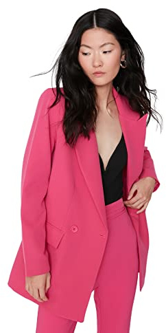 Trendyol Blazer Regular Liso con Cuello de Solapa Abrigo, Fucsia, 38 para Mujer