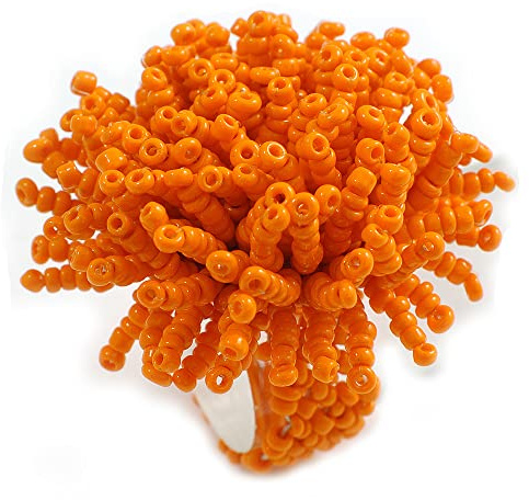 Avalaya Bague Anneaux extensible en perles de verre orange Diamètre 45 mm Taille M, taille unique, Verre