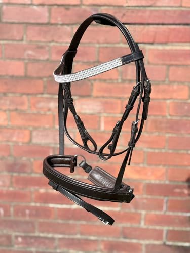 STARLIGHT LEATHER PADDED COMFORT BRIDLE WITH CRYSTAL BROWBAND FULL TO SHETLAND (Pony, Brown)