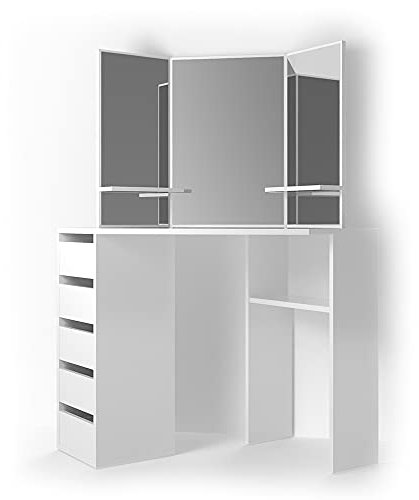 Vicco Frisiertisch für die Ecke Arielle, Kosmetiktisch mit Spiegel, Weiß, 110 cm