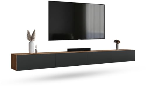 Planetmöbel West TV-Schrank, Fernsehtisch 320 cm lang, TV-Board | für Fernseher bis 75 Zoll, TV Board viel Stauraum, lowboard hängend, 2x Fernsehschrank 160 x 30 x 37,5 cm, anthrazit