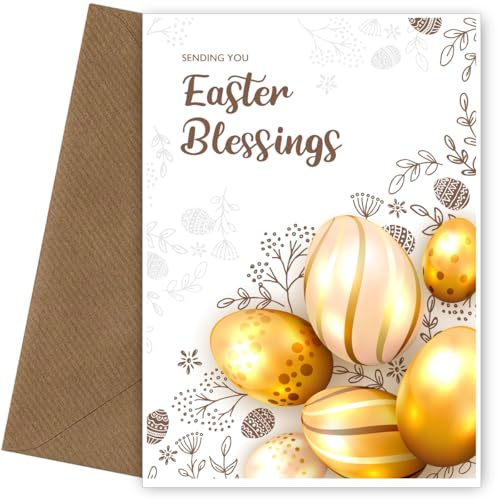 Traditionelle Osterkarte für Familie und Freunde, goldene Luxus-Ostereier, Segen, religiöse Karte für Verwandte wie Mutter, Vater, Oma, Großvater