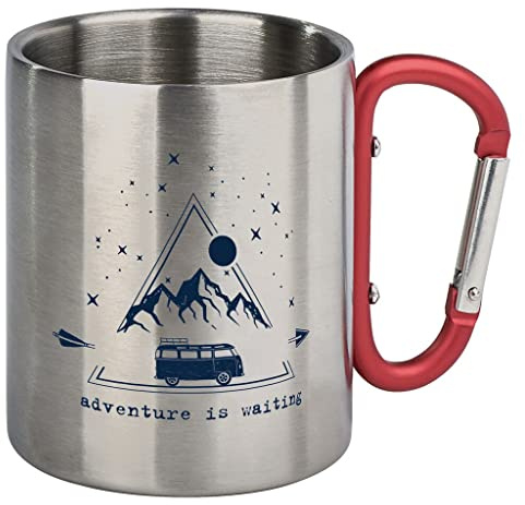 moses. Fernweh Karabiner-Thermo-Becher, Edelstahl-Tasse mit Karabiner in Rot, für Camping, Zelt, Outdoor, Isolierbecher aus Edelstahl, 300ml