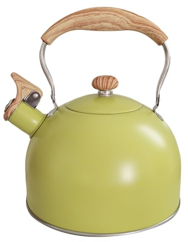 Bollitore moderno a induzione, 2,5 litri, in acciaio inox, bollitore per tutti i piani cottura, bollitore a induzione, in acciaio inox, con manico in legno, bollitore per tè, caffè, giallo