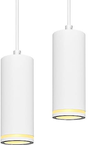 BOYIR Pendelleuchte Modern Zylinder Weiß Hängelampe, Hängeleuchte Höhenverstellbar Aluminium Kronleuchter mit GU10 Fassung max. 60 Watt Pendellampe Deckenlampe für Wohnzimmer Schlafzimmer, 2 Stücke