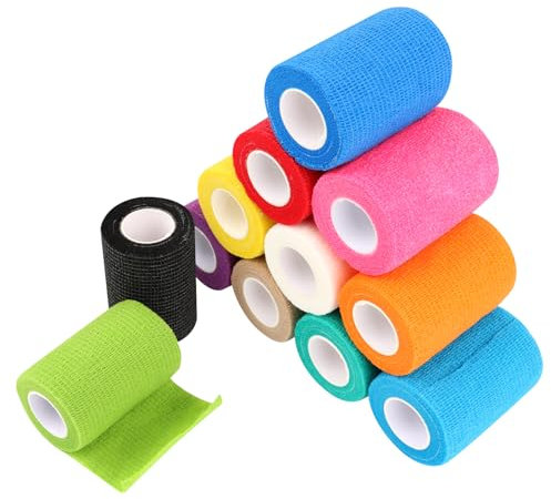 12 Rotoli Benda Elastica Autoadesiva 7.5cm x 4.5m, Bendaggio Adesiva Coesiva, Benda Elastica Coesiva Non Tessuto Benda Salvapelle Fasciature per Braccia, Piedi, Ginocchia