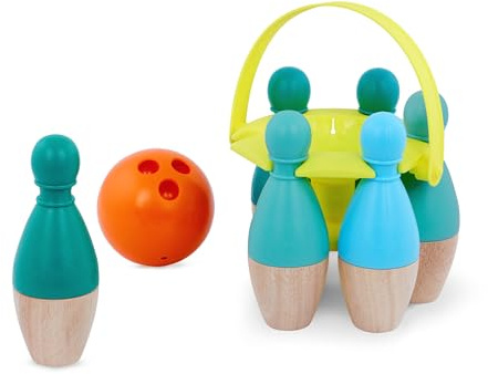 B. toys Kinder-Bowling-Set aus Holz mit Kugel und Tragetasche | 8-teiliges Set mit 6 Kegeln, 1 Kugel und Tragetasche für Spielnachmittage und Familien-Spieleabende, 2+ Jahre