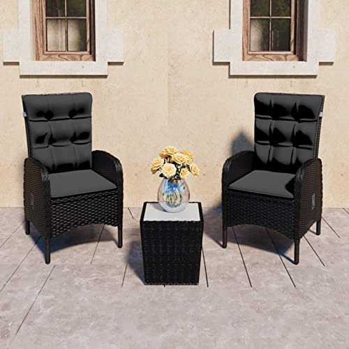 ZEYUAN 3-TLG. Bistro-Set, Bierzeltgarnitur, Gartenbar, Biertisch Bierbänke, Essgruppe, Gartenmöbel Set, Balkonmöbel, Poly Rattan und Glas Schwarz