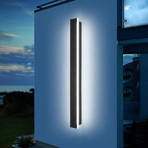 Mikeru 180CM Vertikale Wandleuchten, 60W IP65 Rechteckige Minimalistische Außenwandleuchte Warmes Licht 3000k/Neutralweißes Licht 4500k/Kaltes Weiß 6000k Tricolor Licht für Ladefassade