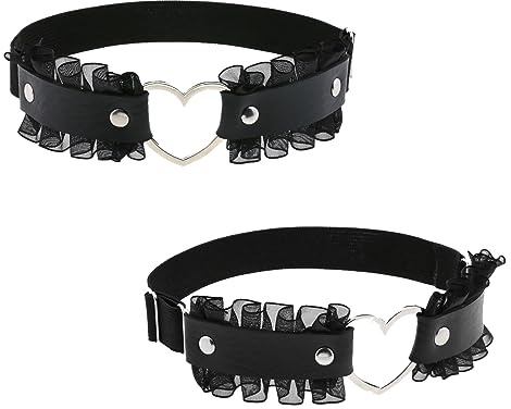 2Pcs Ligas Ajustables de Encaje en Forma de Corazón Liga de Cuero Elástico para las Piernas Ligas Góticas Punk para Muslo para Mujer