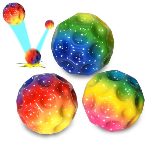 Willingood 3-St Moon Ball, Mehrfarbig Space Sprungball, Super High Bouncing Lightweight Springen Ball, Hüpfbälle, Bouncy Balls, Mini Gummiball für Kinder, Interaktives Spielzeug zum Stressabbau