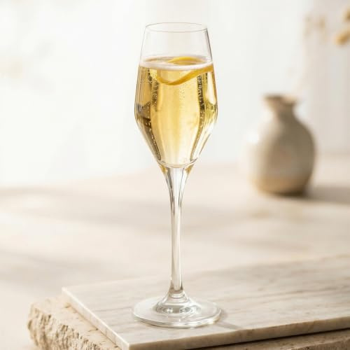 LAV Ella Glass Champagne Flutes - 230ml - Pack of 6 - Wine, Cocktail, Processo Glassware Set for Wedding, Anniversary, Birthday Celebration, Hen Party