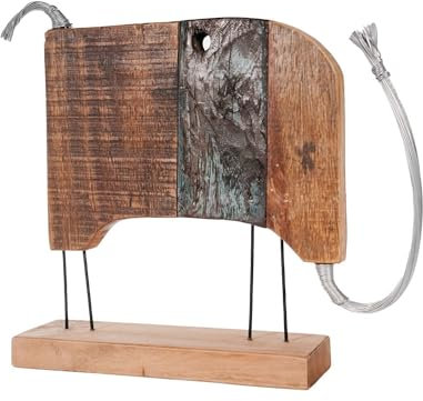 Vakarua Elefan aus recyceltem Teakholz Holzelefant Draht Figur Holz Skulptur Deko Asien Afrika Schnitzerei Dekoration