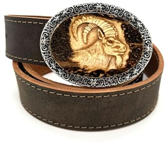 Almbock Männer Gürtel - Trachtengürtel Herren braun - Ledergürtel Herren 100 cm