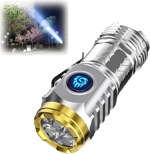 Qoobom Mini lampe de poche monstre à trois yeux, lampe de poche LED rechargeable, haute luminosité, lampe de poche étanche, lampe de poche super puissante pour maison/camping/urgence (argent)