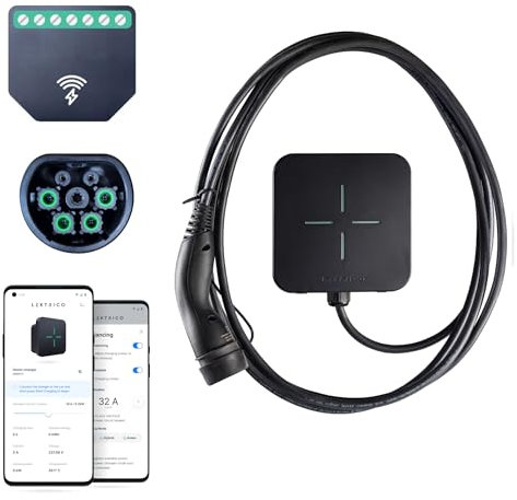 LEKTRI.CO TRI Charger for Electric Cars - Type 2 Shutter Cable EV Charging Station, Three-Phase Charging Station with 22 kW, PV Compatible, 5 m Charging Cable, WiFi Connection, Indoor/Outddor