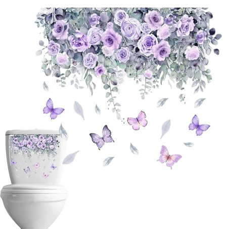 Selbstklebende Blumen Toiletten Aufkleber, Aufkleber Für Toilettendeckel Mit Grünem Blatt-Blumenmuster, Abnehmbare Wasserdichter Blumen Aufkleber, WC-Sitz Aufkleber