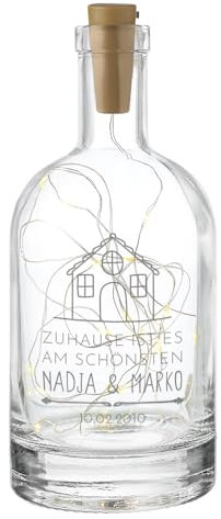 polar-effekt LED Flaschenlicht mit Gravur für Paare - Leuchtflasche mit Lichterkette - Lampe für Wohnzimmer und Schlafzimmer - das Hochzeitsgeschenk
