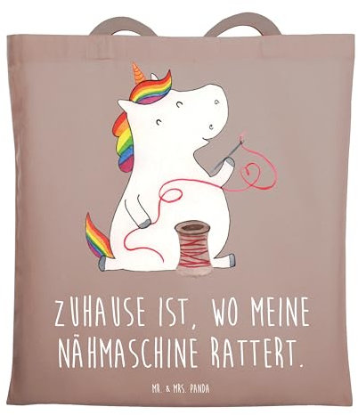 Mr. & Mrs. Panda Jutebeutel Einhorn Näherin - Geschenk, Häkeln, Baumwollbeutel, Einkaufstüte, Tote Bag, Nähen, Tasche, Tragetasche, Stricken, Laptoptasche, Unicorn, Freundin, Einhörner