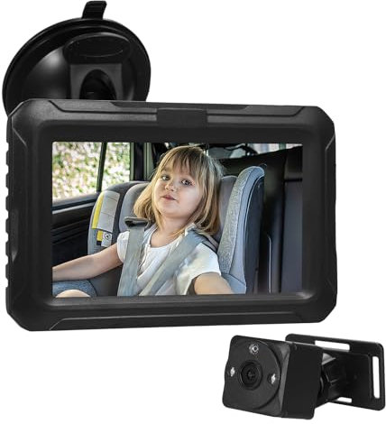 Shkalacar Baby Autospiegel, 4,3 Zoll HD 1080P Auto Rücksitzspiegel mit Kamera, nach hinten gerichtete Rücksitzkamera als Babyphone mit weiter für den Autositz für Kleinkinder
