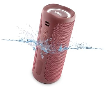 Vieta Pro Altavoz Bluetooth Potente, Resistente al Agua, 10H de Batería, Micrófono y Radio FM. Altavoz Portátil Grande True Wireless, Aux In, USB, Asistente de Voz y Sistema de Luces | Upper 3 Burdeos